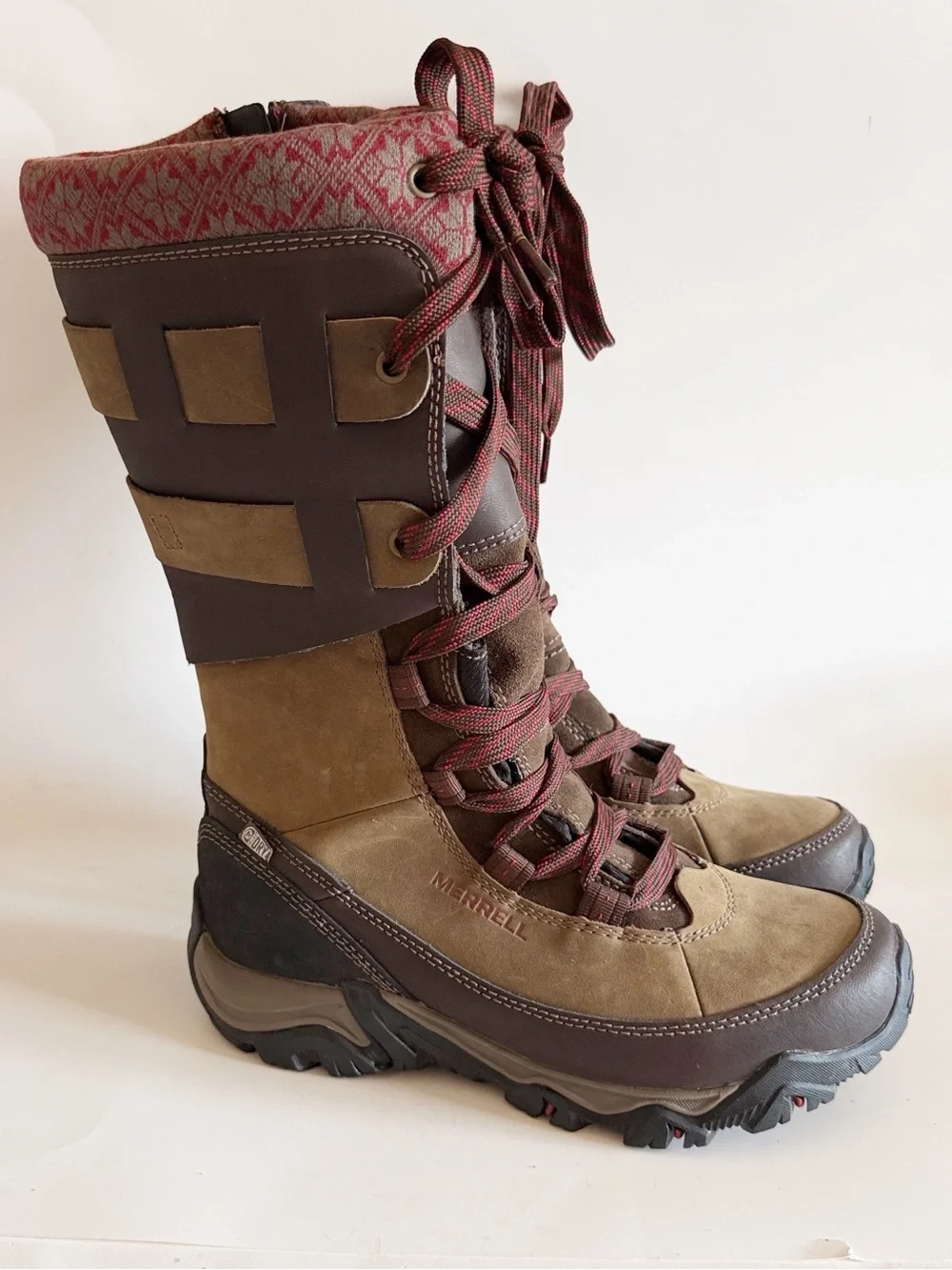 Merrell Womens Tall Winter Lace Up Side Zip Boots size 8